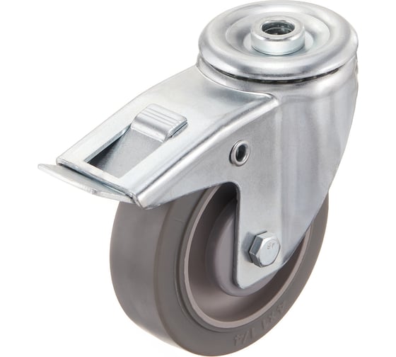 Колесо поворотное с тормозом Стелла-техник 100мм, грузоподъемность 100кг, термопластичная серая резина, полипропилен N48100TPRDB 1