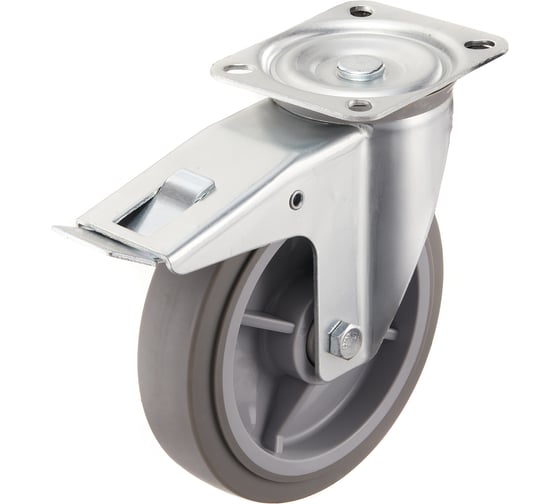 Колесо поворотное с тормозом Стелла-техник 200мм, грузоподъемность 300кг, термопластичная серая резина, полипропилен N48200TPRB 1