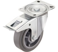 Колесо поворотное с тормозом Стелла-техник 150мм, грузоподъемность 250кг, термопластичная серая резина, полипропилен N48150TPRB