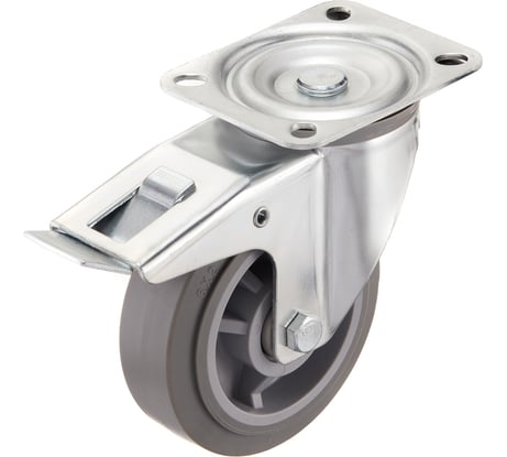 Колесо поворотное с тормозом Стелла-техник 150мм, грузоподъемность 250кг, термопластичная серая резина, полипропилен N48150TPRB