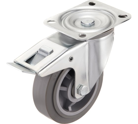 Колесо поворотное с тормозом Стелла-техник 150мм, грузоподъемность 250кг, термопластичная серая резина, полипропилен N48150TPRB 1