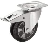 Колесо поворотное Стелла-техник с тормозом, диаметр 160мм, грузоподъемность 300кг, эластичная резина, алюминий, 7203-160