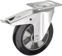 Колесо поворотное Стелла-техник с тормозом, диаметр 200мм, грузоподъемность 400кг, эластичная резина, алюминий, 7203-200
