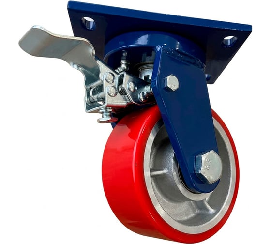 Сверхбольшегрузная поворотная колесная опора с тормозом Kolesa-opori SCpb 63 MAX полиуретан, г/п 1000 кг, 150 (VILS) SCpb63MAX