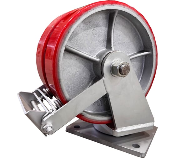 Сверхбольшегрузная сдвоенная поворотная колесная опора с тормозом Kolesa-opori полиуретан, г/п 4200 кг, 300 (VILS) SCpb 90 MAX-2