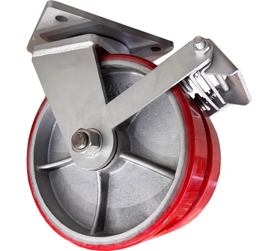 Сверхбольшегрузная сдвоенная поворотная колесная опора с тормозом Kolesa-opori полиуретан, г/п 3400 кг, 300 (VILS) SCpb 90 MAX-2 TW