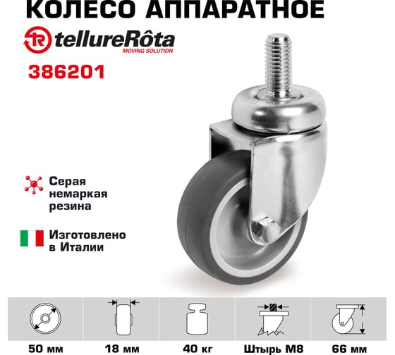 Колесо аппаратное поворотное с болтом (50 мм; 40 кг) Tellure rota 386201