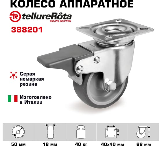 Колесо аппаратное поворотное с панелью и тормозом (50 мм; 40 кг) Tellure rota 388201