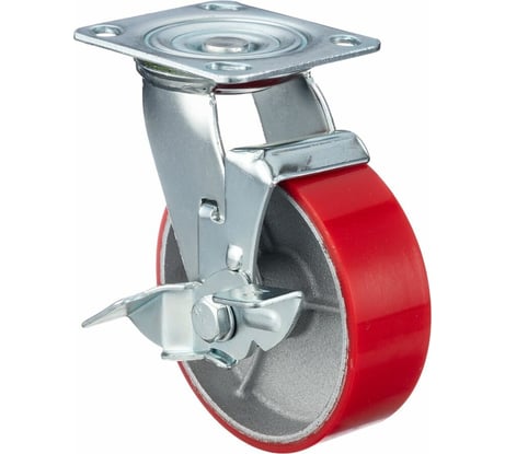 Колесо поворотное с тормозом (150 мм; игольчатый подшипник; грузоподъемность 300 кг; чугун; полиуретан) СТЕЛЛА-ТЕХНИК N29150CPUB1