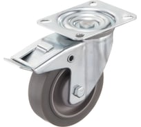 Колесо поворотное с тормозом (100 мм; грузоподъемность 100 кг; термопластичная серая резина; полипропилен) СТЕЛЛА-ТЕХНИК N48100TPRB
