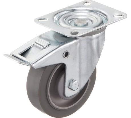 Колесо поворотное с тормозом (100 мм; грузоподъемность 100 кг; термопластичная серая резина; полипропилен) СТЕЛЛА-ТЕХНИК N48100TPRB