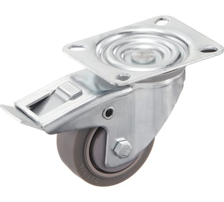 Колесо поворотное с тормозом (75 мм; грузоподъемность 70 кг; термопластичная серая резина; полипропилен) СТЕЛЛА-ТЕХНИК N48075TPRB