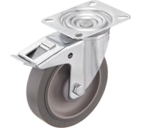 Колесо поворотное с тормозом (125 мм; грузоподъемность 140 кг; термопластичная серая резина; полипропилен) СТЕЛЛА-ТЕХНИК N48125TPRB