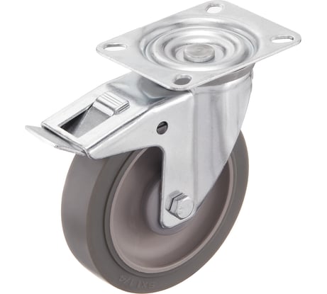 Колесо поворотное с тормозом (125 мм; грузоподъемность 140 кг; термопластичная серая резина; полипропилен) СТЕЛЛА-ТЕХНИК N48125TPRB