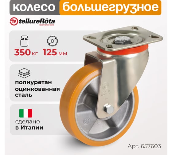 Колесо с вращающейся опорой и пластиной крепления (125 мм; 350 кг) Tellure rota 657603