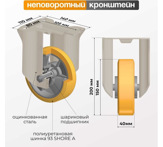 Колесо со стационарной опорой (150 мм; 600 кг) Tellure rota 658604