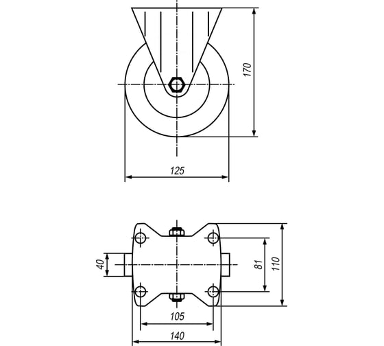 Колесо с фиксированной платформой EMES ED02VBP125X40