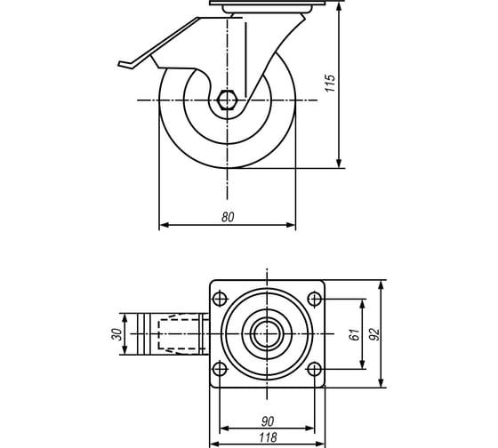 Колесо с поворотной платформой и тормозом EMES ED01VKV80X30F
