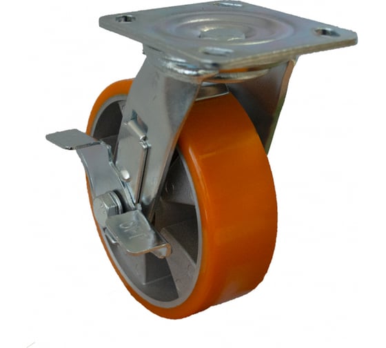 Колесо большегрузное полиуретановое поворотное с тормозом (100 мм; алюминиевый диск) MFK-TORG 4144100 1