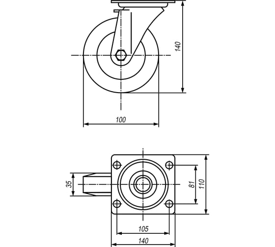 Колесо с поворотной платформой EMES ED01ZKP100X35