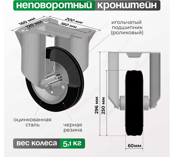 Колесо со стационарной опорой (250 мм; 300 кг) Tellure rota 535908