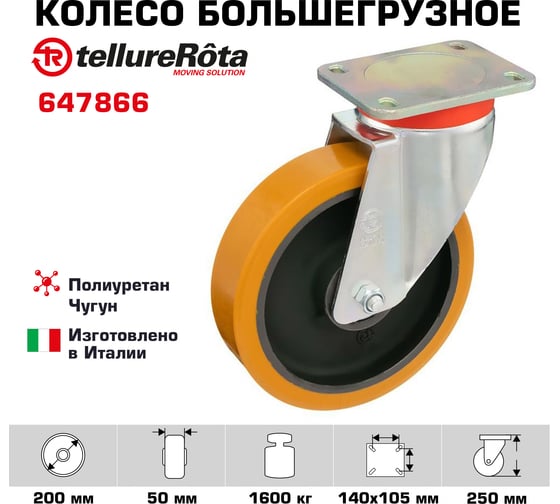 Колесо с вращающейся опорой и пластиной крепления (200 мм; 1600 кг) Tellure rota 647866