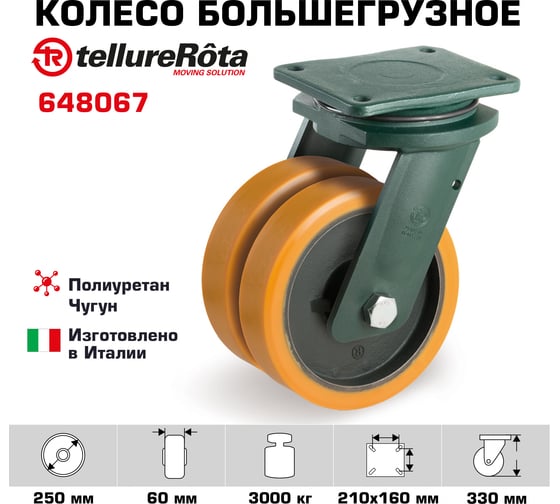 Колесо с вращающейся опорой и пластиной крепления (250 мм; 3000 кг) Tellure rota 648067