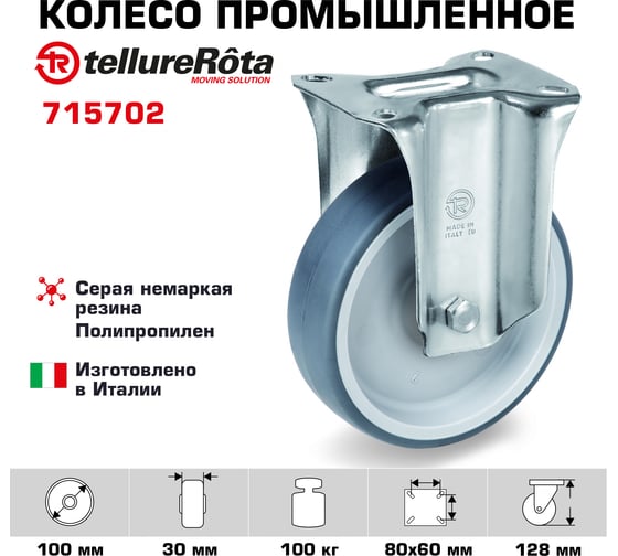 Колесо со стационарной опорой (100 мм; 100 кг) Tellure Rota 715702