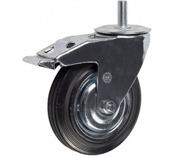 Колесо промышл. поворот. стал.ободс резин шиной и роликоподшип. Zitar резьба м10, D75, с торм - накл. 148534