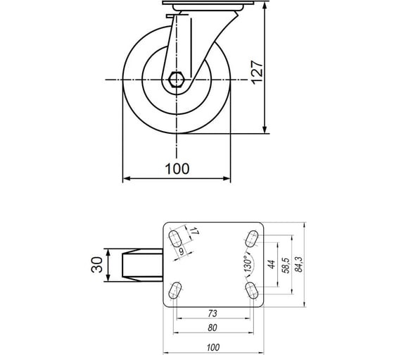 Колесо термостойкое с поворотной платформой EMES EM01VKV100X30HEATRESISTANT