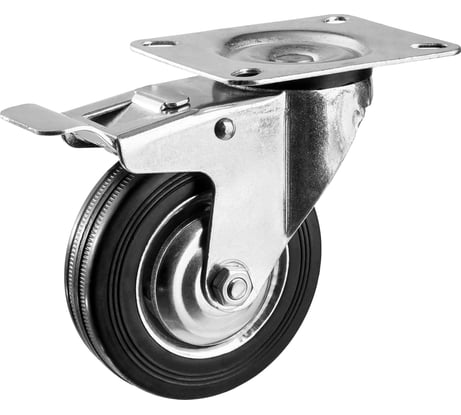 Колесо поворотное c тормозом (100 мм; г/п 70 кг; резина/металл; игольчатый подшипник) ЗУБР 30936-100-B