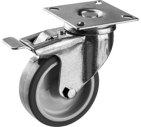 Колесо поворотное с тормозом (75 мм; г/п 60 кг; кг; термопластичная резина/полипропилен) ЗУБР 30946-75-B