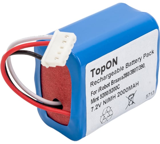 Аккумулятор для беспроводного робота пылесоса iRobot (7.2В, 2Ач, Ni-MH) TopON PN: GPRHC202N026 TOP-IRBT380