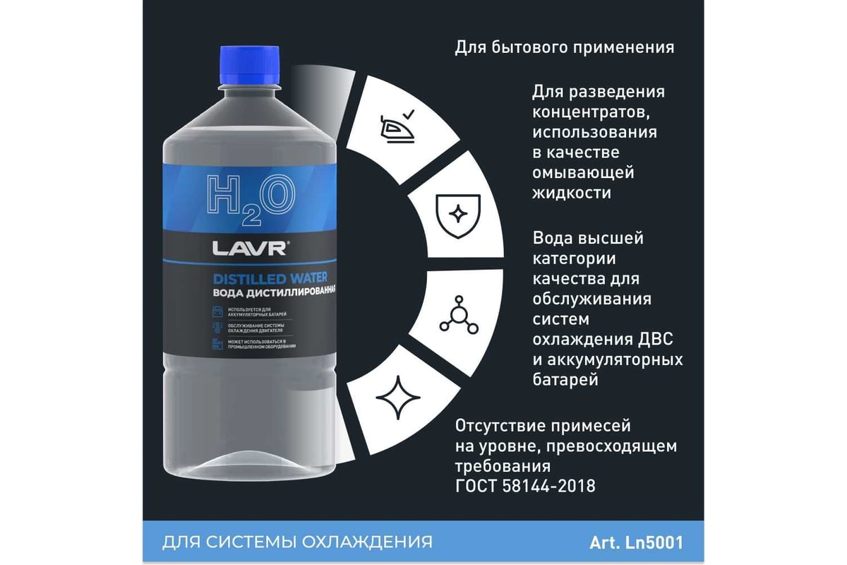 Вода дистиллированная 1000 мл LAVR Ln5001 - выгодная цена, отзывы,  характеристики, 2 видео, фото - купить в Москве и РФ