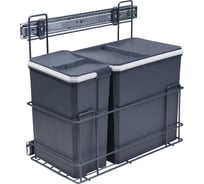 Корзина для мусора выдвижная 15+6 л, боковое крепление, с доводчиком, графит PL 95601