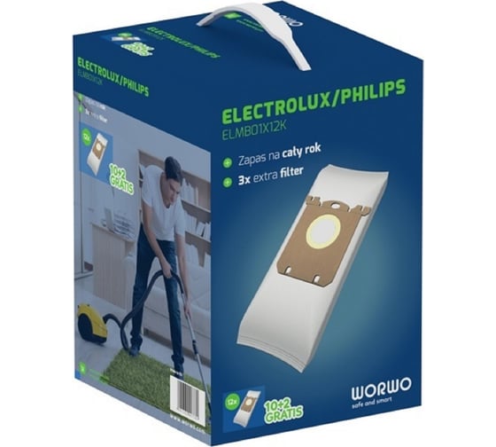 Комплект пылесборников 12 шт для Electrolux, Philips Worwo ELMB01X12K