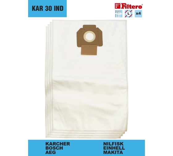 Мешки KAR 30 IND (4 шт; 35 л) для пылесоса Karcher, Aeg, Dewalt, Flex, Hilti, Milwaukee, Nilfisk, INDtool, Ryobi FILTERO 05926