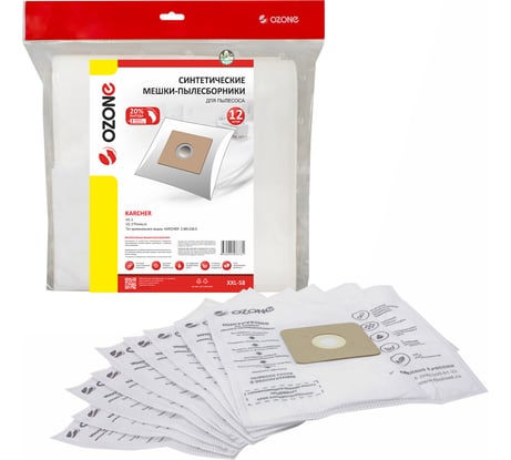 Мешки-пылесборники синтетические 12 шт + 2 микрофильтра для пылесоса Ozone XXL-58