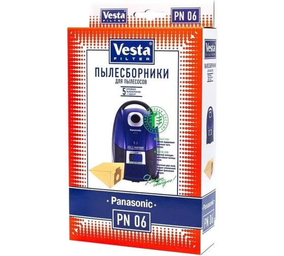 Мешки-пылесборники Vesta filter для пылесосов PANASONIC, 5 шт + фильтр PN06 1
