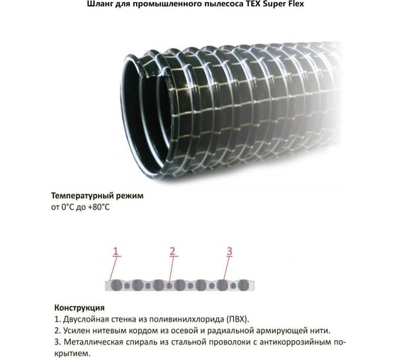 Шланг для промышленного пылесоса Super Flex PVC-51/15 Black (51 мм; 15 м) TEX УФ-00035432
