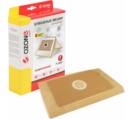 Мешки-пылесборники универсальные бумажные для пылесосов (4 шт; фланец 120x190 мм) OZONE P-UN02