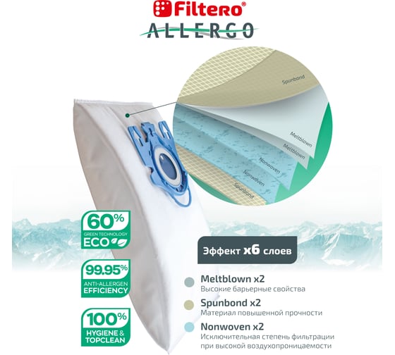 Мешки для пылесосов MIE 04 (4) Allergo 4 шт + моторный и микрофильтр FILTERO 05953