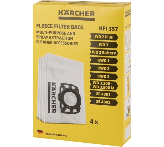 Фильтр-мешки из нетканого материала 4 шт для пылесосов WD 2/WD 3 Karcher 2.863-314.0