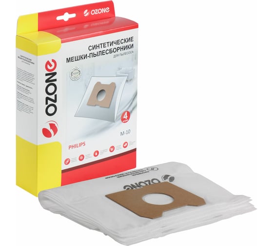 Мешки-пылесборники оригинальные синтетические OZONE (4 шт.) для Philips Athena/HR 6947 M-10