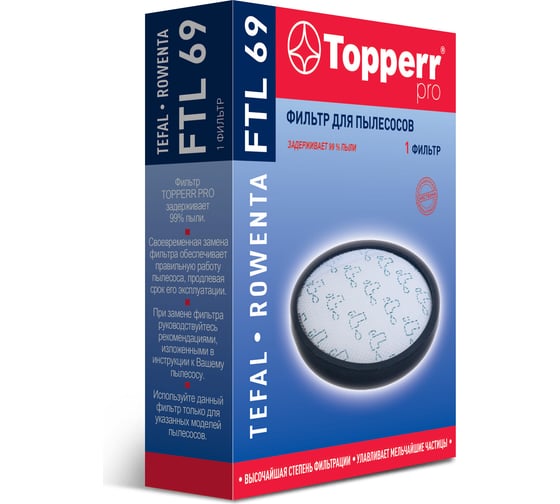 Фильтр губчатый FTL 69 для пылесосов Tefal TW69.., TW72.., Rowenta RO69.., RO72.. (rs-2230000345) Topperr 1184