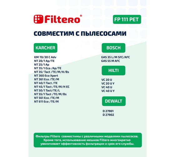 Фильтр складчатый FP 111 PET Pro из полиэстера для пылесосов Karcher, аналог 6.904-367.0 Filtero 05790