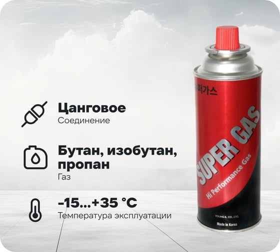 Баллон газовый набор 12 шт, всесезонный, цанговый для портативных газовых приборов SUPER GAS 2711139712