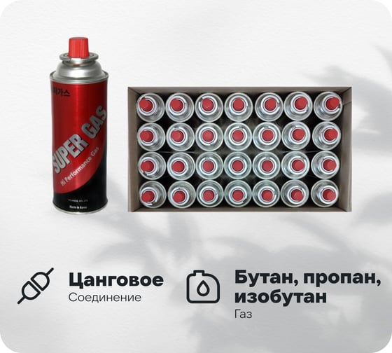 Газовый баллон SUPER GAS набор 28 шт., для портативных газовых приборов, всесезонный, цанговый, пр-во Ю.Корея, арт. 2711139728