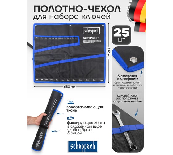 Органайзер тканевый Scheppach для набора ключей 25 предметов Sch-5261P36-P(59123)