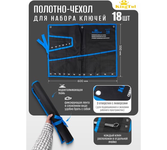 Органайзер тканевый для набора ключей KingTul 18 предметов (600х490мм) KT-5181P-P(58955)